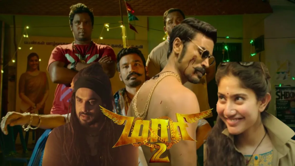 Dhanush in colorful avatar in Maari 2 movie poster with Sai Pallavi