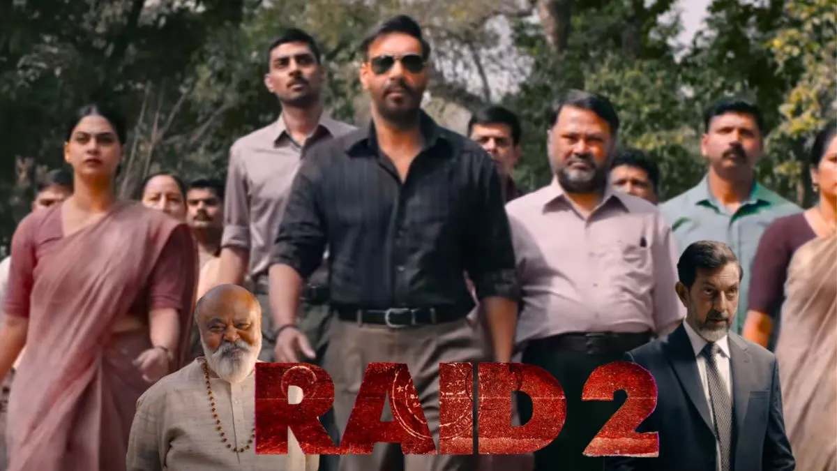 Ajay Devgn in Raid 2 movie poster with intense background